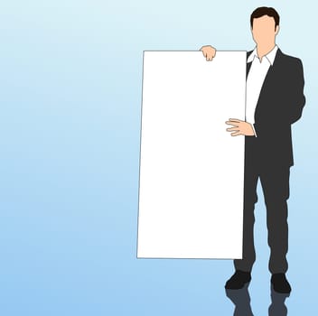 Illustration of a business man with a blank board