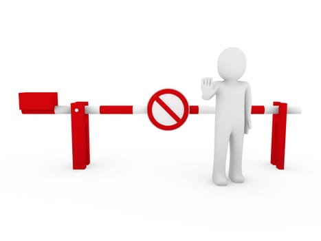 3d human stop barrier red ban warning people white