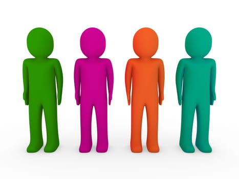 3d human team green pink ornagepurple business
