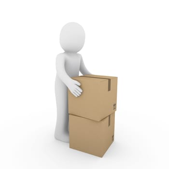 3d, human, carton, package, box, send, shipping, brown