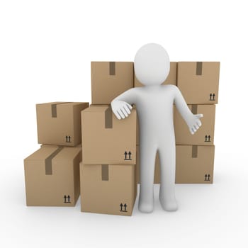 3d, human, shipping, transport, container, box, package, man