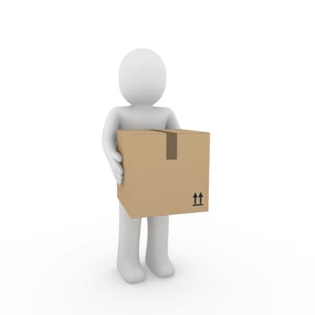 3d, human, shipping, transport, container, box, package, man