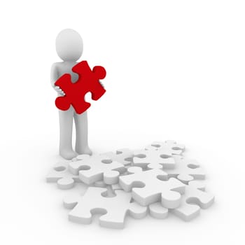 3d human puzzle red business white success
