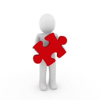 3d human puzzle red business white success background