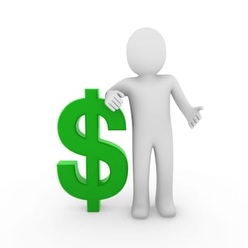 3d, human, dollar, finance, green, symbol, business, white