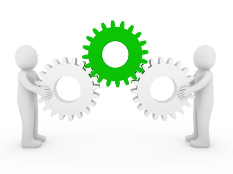 3d human gear green white business isolated background