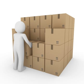 3d, human, shipping, transport, container, box, package, man