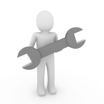 3d human man wrench tool repair gray mechanic