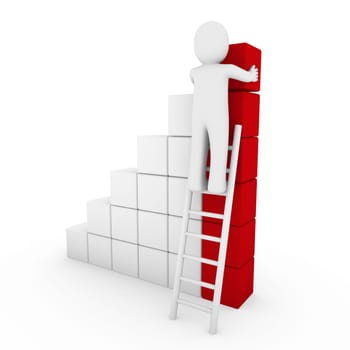 3d human cube ladder red white success business isolated