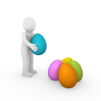 3d, human, easter, egg, blue, green, pink, orange