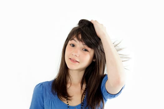 the teenager in blue
