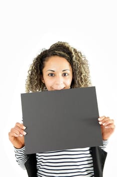 arabian young woman with a blank board
