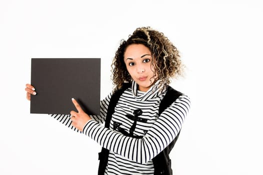 arabian young woman with a blank board