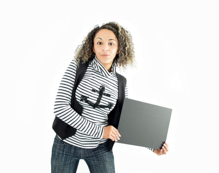 arabian young woman with a blank board