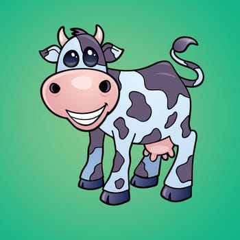 Vector drawing of a Happy little dairy cow drawn in a humorous cartoon style.