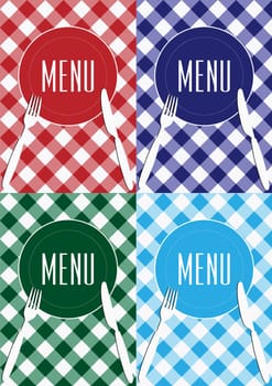 Menu Card Background - Cutlery and Gingham Texture in Four Colors