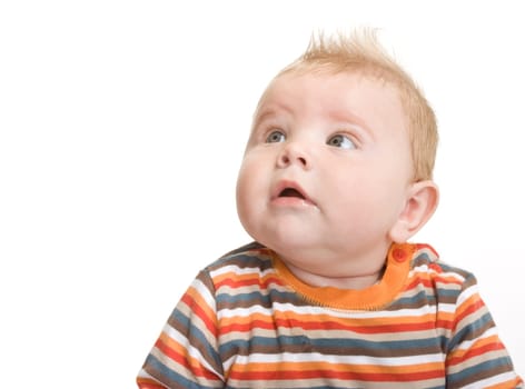 Expresive cute little boy isolated on white background.
