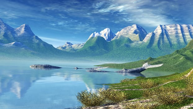 Seascape with whales