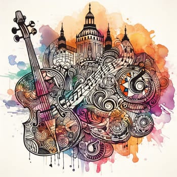 violin illustration on white background colored and bright generative ai art