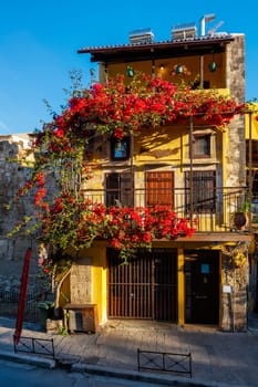 Scenic picturesque streets of Chania venetian town with coloful old houses. Chania greek village in the morning. Chanica, Crete island, Greece