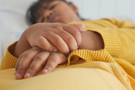 a child sleeping on bed, selective focus .