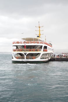 Turkey istanbul 18 july 2023. Transport ferry in the Bosphorus. Ferryboat carries passengers.