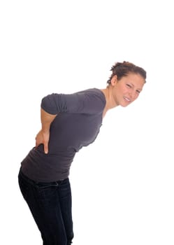 Young woman has back pain