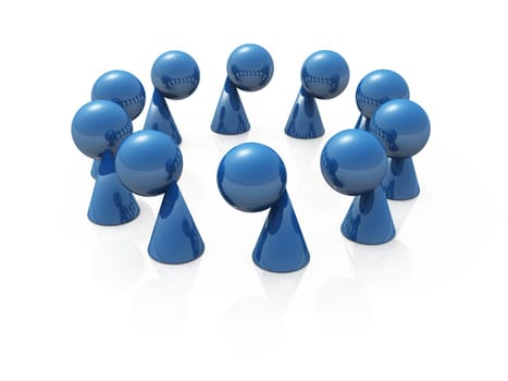 Blue game pieces in a circle