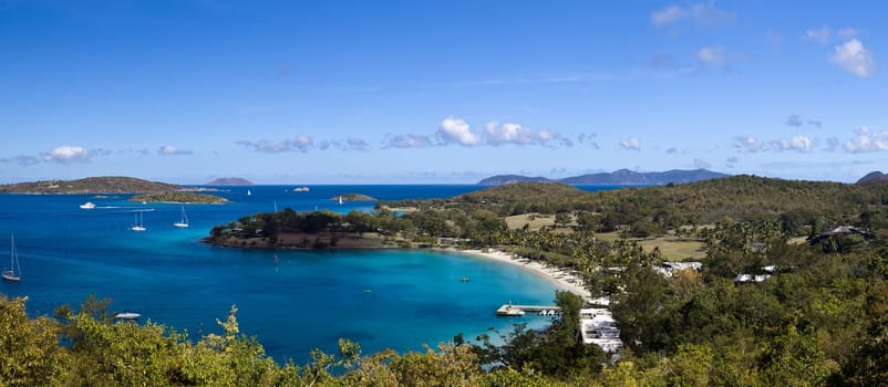 Panorama of Caneel Bay on the Caribbean island of St John in the US Virgin Islands