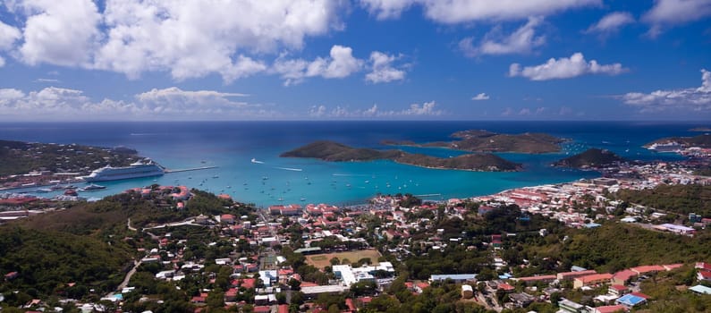Aerial view of Charlotte Amalie Harbour in St Thomas