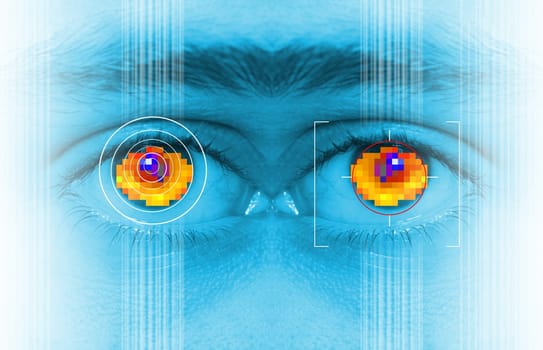 iris security scan of eye. digital security identification or password based on biometric data