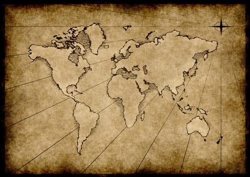 an old world map drawn onto parchment paper