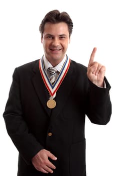 Businessman, corporate high achiever, business awards or number one in business.