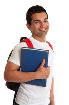 Male ethnic mixed race college or university student, smiling.