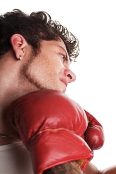 Young man hit in the jaw in boxing