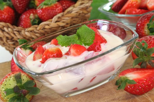 a bowl of yogurt and fresh fruits against a white background