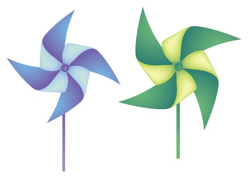 two color windmills in a white background