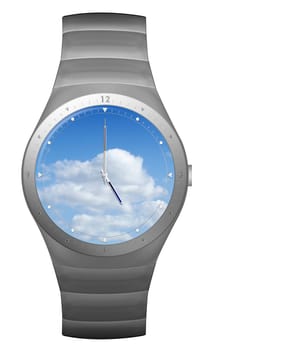five oclock finish time with wristwatch blue sky watch face