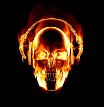 great image of flaming skull wearing headphones