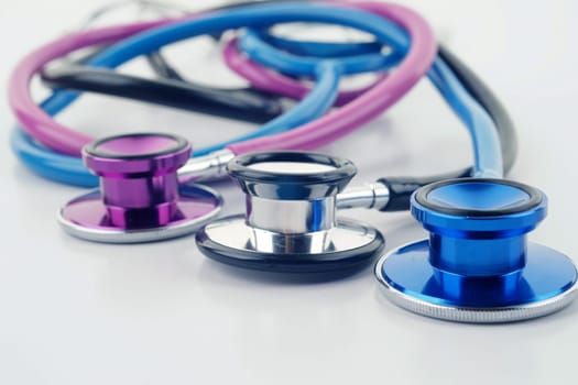 great image of three stethoscopes on white