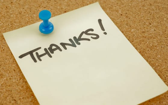 great image of a thankyou note pinned to a corkboard