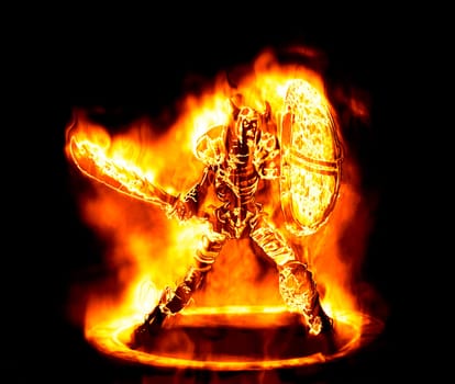 great image of a fiery and flaming skeleton warrior