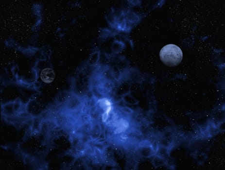 original scene from deep space with nebula, stars and planets
