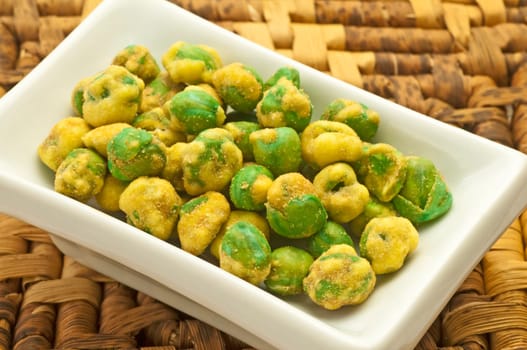 Baking peas with wasabi coating