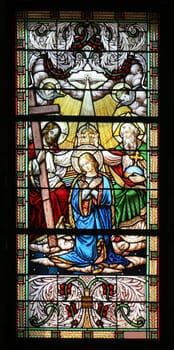 Coronation of Mary, stained glass
