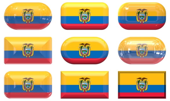 nine glass buttons of the Flag of Ecuador
