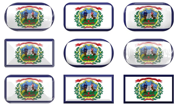 nine glass buttons of the  Flag of west Virginia