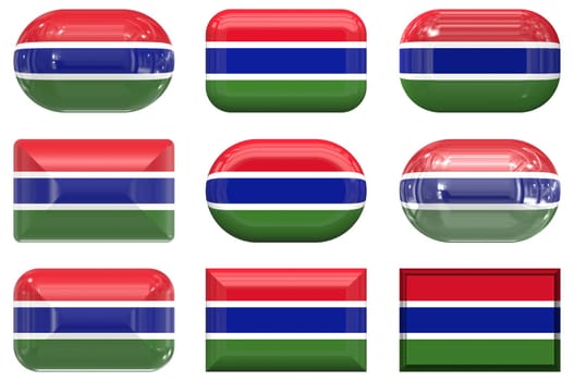 nine glass buttons of the  Flag of Gambia