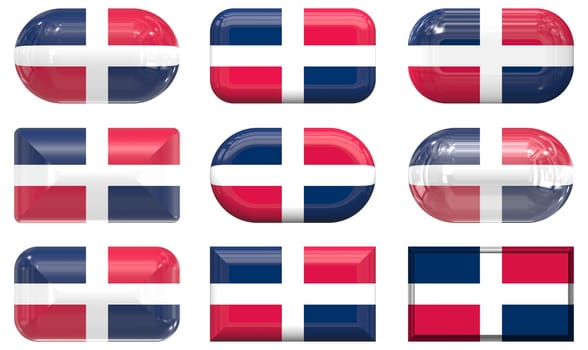 nine glass buttons of the  Flag of dominican republic