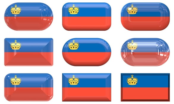 nine glass buttons of the  Flag of liechtenstein